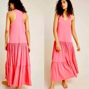 Anthropologie Sundry Tiered Coral Pink Maxi Dress M